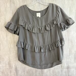 HD in Paris Top Blouse Size Large Silk Tiered Ruffle Gray Boho ANTHROPOLOGIE